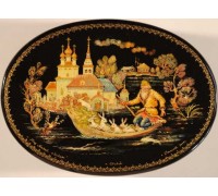 Лаковая миниатюра "Дед Мазай и зайцы"