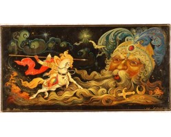 Лаковая миниатюра "Бой Руслана с головой"