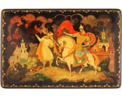 Лаковая миниатюра "Алеша попович и Калика"