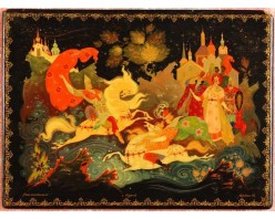 Лаковая миниатюра "Спор богатырей"