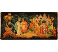 Лаковая миниатюра "Встреча князя Гвидона и прекрасной царевны лебеди"