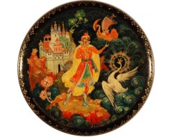 Лаковая миниатюра "Князь Гвидон и царь лебедь"