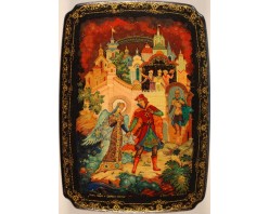 Лаковая миниатюра "Князь Гвидон и царевна лебедь"