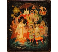 Лаковая миниатюра "Царевна лебедь и витязи морские"