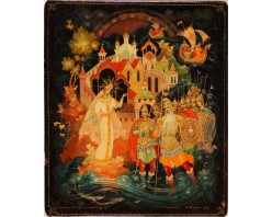 Лаковая миниатюра "Царевна лебедь и витязи морские"