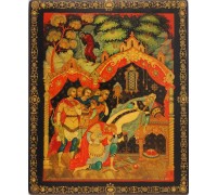 Лаковая миниатюра "Сказка о мертвой царевне и о семи богатырях"