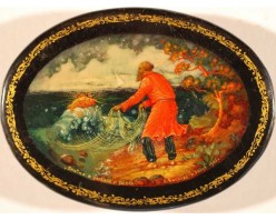 Лаковая миниатюра "Сказка о рыбаке и рыбке"