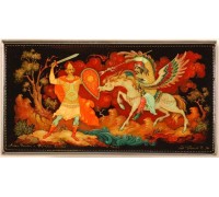 Лаковая миниатюра "Алеша Попович и Тугарин змей"