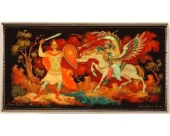 Лаковая миниатюра "Алеша Попович и Тугарин змей"