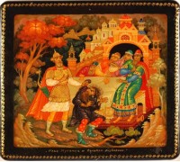 Лаковая миниатюра "Илья Муромец и Соловей разбойник"