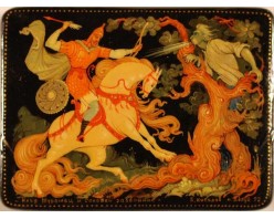 Лаковая миниатюра "Илья Муромец и Соловей разбойник"