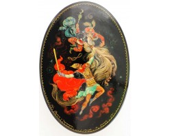 Лаковая миниатюра "Бой Руслана с Черномором"