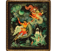 Лаковая миниатюра "Колдун несет богатыря"