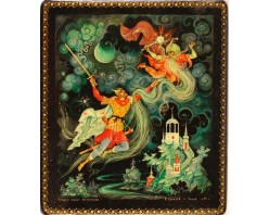 Лаковая миниатюра "Колдун несет богатыря"