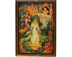 Лаковая миниатюра "Людмила в саду Черномора"
