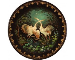 Лаковая миниатюра "Журавли"