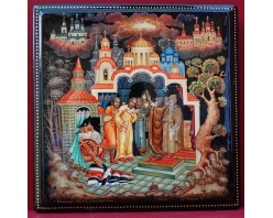 Лаковая миниатюра "Александр Невский принимает скиму"