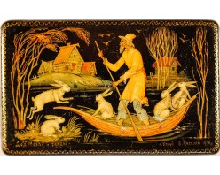 Лаковая миниатюра "Дед Мазай и зайцы"