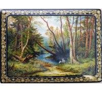 Лаковая миниатюра "Лесной пейзаж с цаплями"