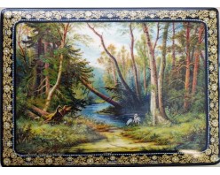 Лаковая миниатюра "Лесной пейзаж с цаплями"