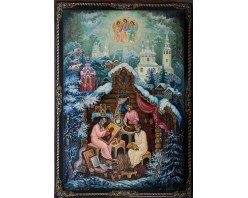 Лаковая миниатюра "Иконописцы в Холуе"