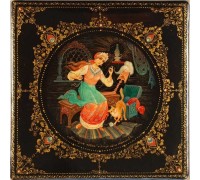 Лаковая миниатюра "Молодая пряха"