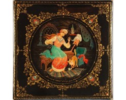 Лаковая миниатюра "Молодая пряха"