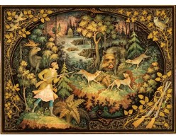 Лаковая миниатюра "На кабана"