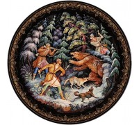 Лаковая миниатюра тарелка На медведя