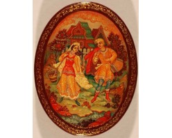 Лаковая миниатюра "Шла девица за водой"