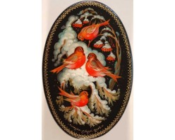 Лаковая миниатюра "Снегири"