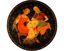 Лаковая миниатюра "Вышивальщицы"